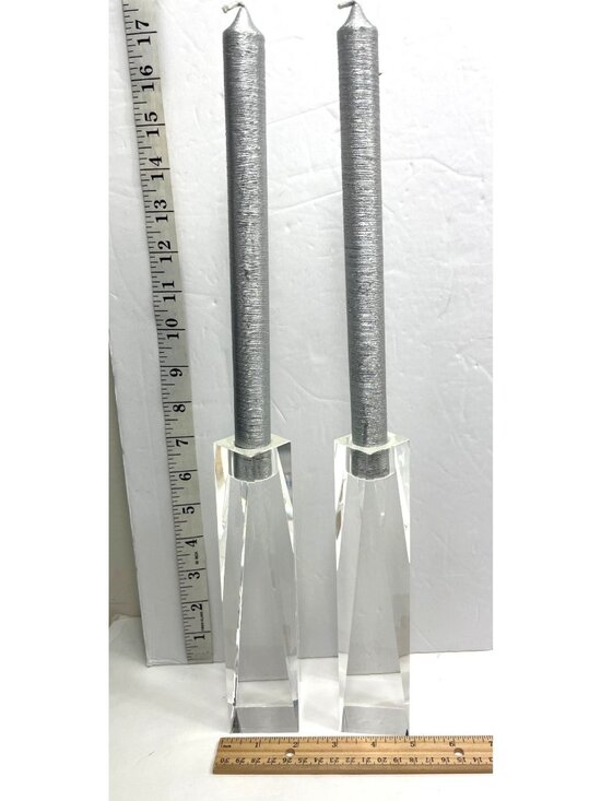 Silver Metallic Candles With Crystal Taper Holders - Elegant Modern Design C102